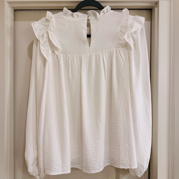 TCEC Cream Ruffle Accent Long Puff Sleeve Draping Top - Picture 4 of 7